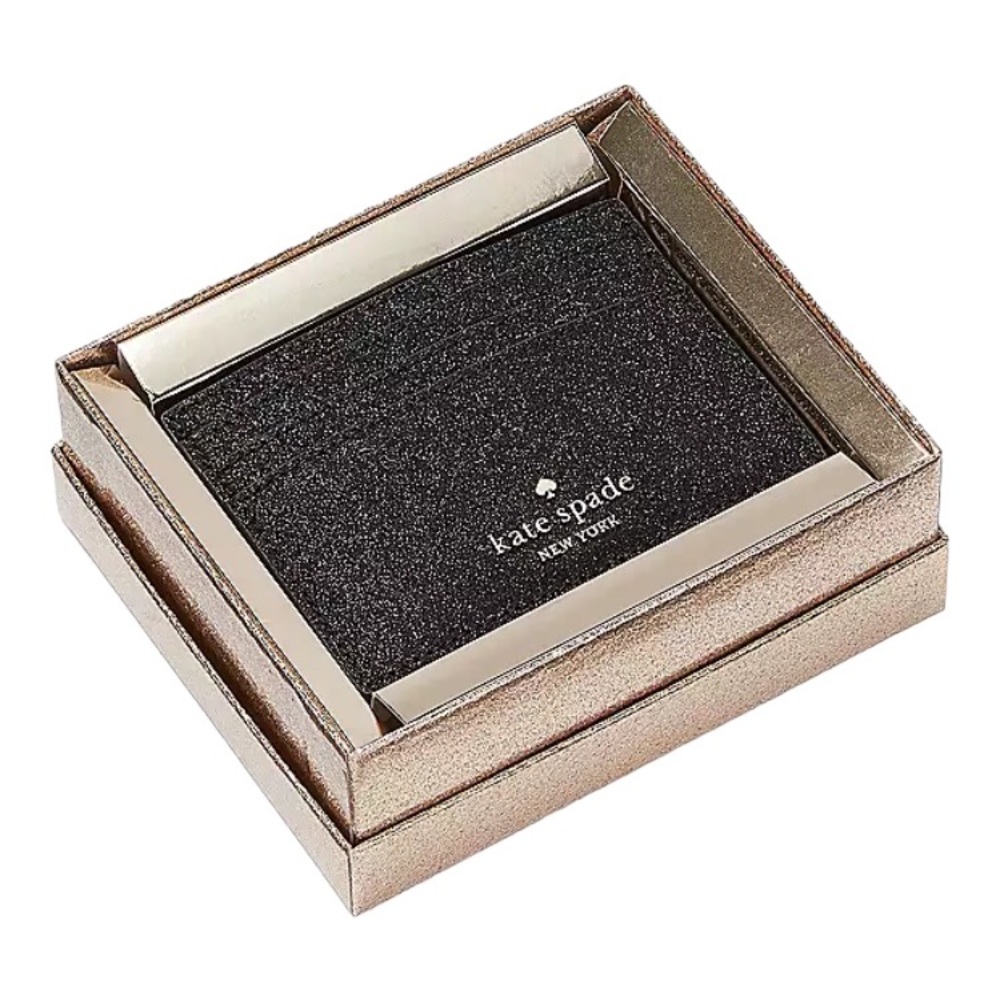 NWT Kate Spade Black Sparkle Glitter Glimmer Boxed Small Slim Card Holder Wallet - Picture 3 of 15
